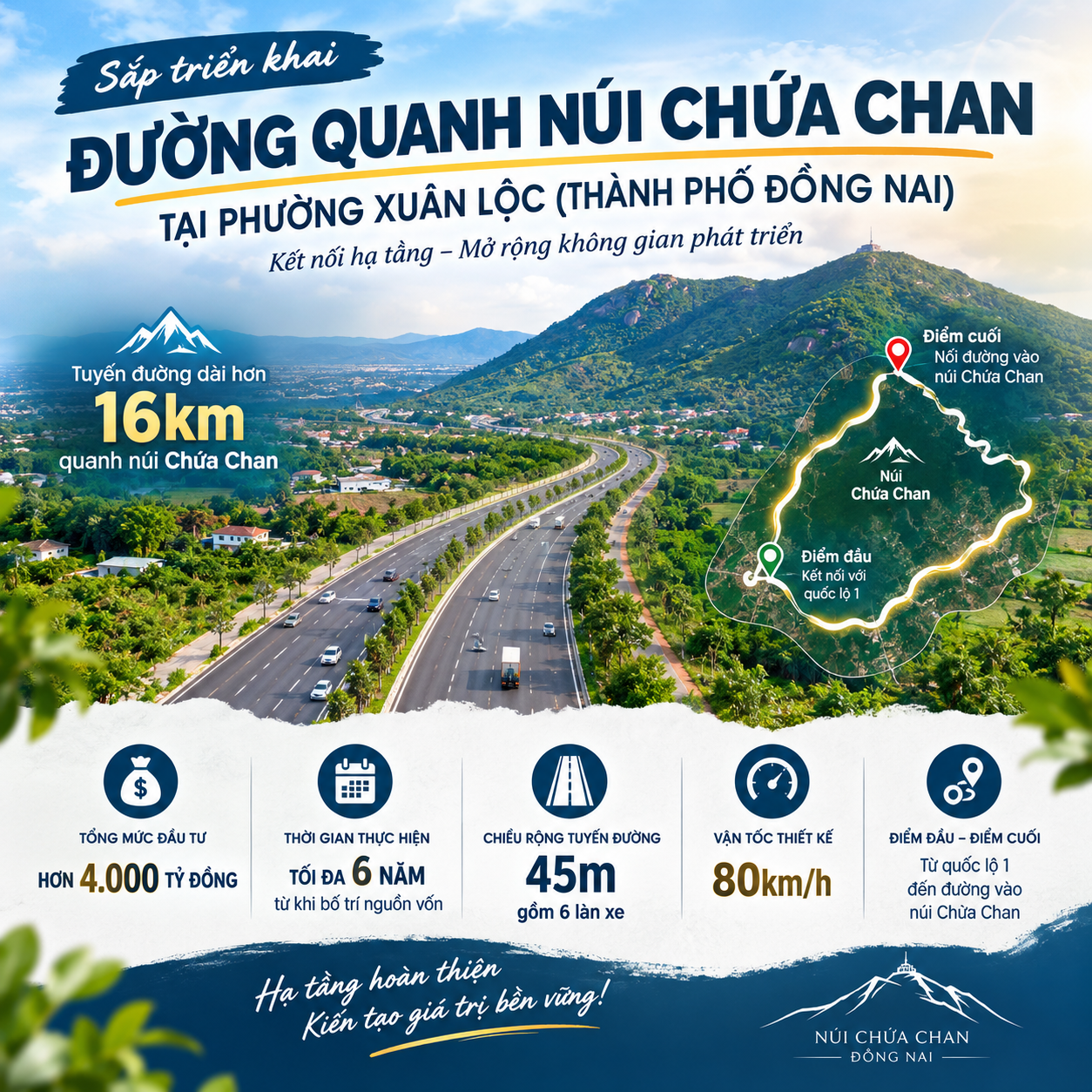 Hơn 4.000 tỷ đồng làm đường quanh núi Chứa Chan ở Đồng Nai